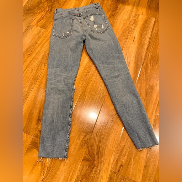 Reformation Harper High Rise Skinny Blue Jeans Raw Hem Distressed Maui USA 25 - Picture 9 of 10